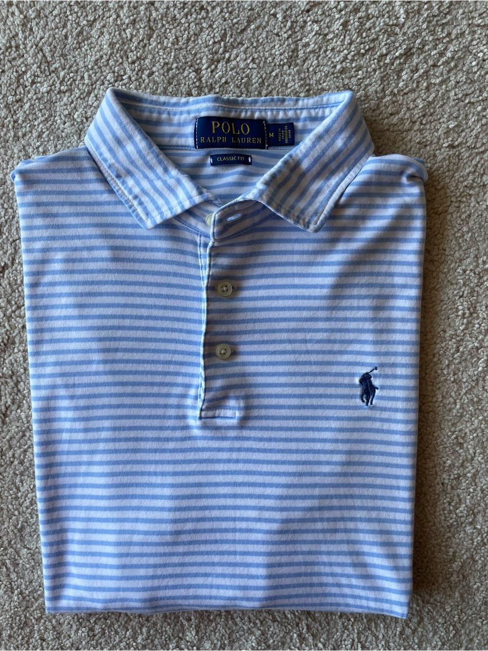 Polo Ralph Lauren Light Blue & White Striped Polo Men’s Size M Preppy Business